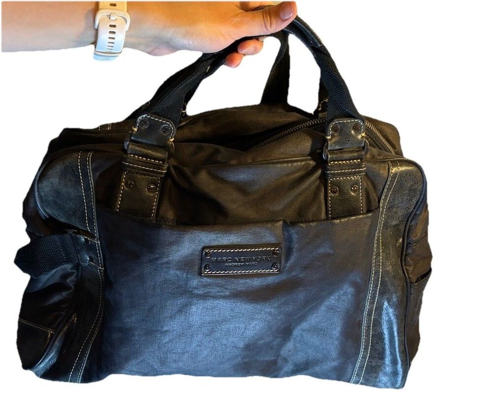 marc new york andrew marc Black Duffel Black Distressed Leather Bag Travel